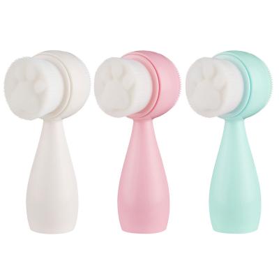 China For Home Use Double Side Silicone Facial Cleanser Brush 3D Face Cleaning Vibration Massage Facial Cleansing Brush for sale