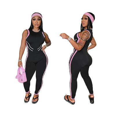 China 2021 breathable European and American women's new fashion sports printed overalls black plus size sleeveless overalls for sale