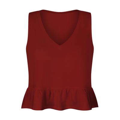 China Breathable Best Selling Solid Color Fashion Women's V-Neckline Loose Ruffled Cotton Sleeveless Top Vest for sale