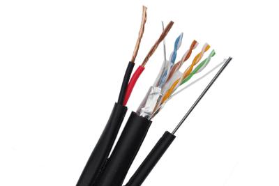 China Cobre desnudo del AWG del cable siamés 24 de la cámara IP del FTP CAT5E con el mensajero del acero de Zinned en venta