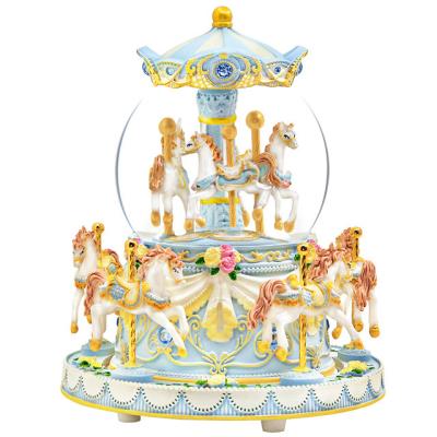 China Memories& Gifts& Hot Birthday Valentine Christmas Gift Decoration Anniversary For Wife Women Kids Roll Up Carousel Music Box Snow Globe Present for sale