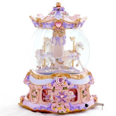 China Resin+Glass Retro Style Merry Go Round Crystal Ball /Snow Globe With Diamond Decoration Music Box Colorful for sale