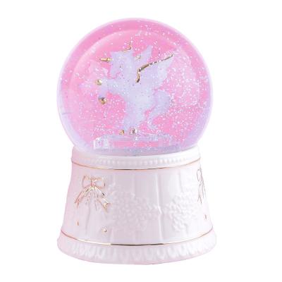 China Crystal Ball Merge Music Box Gift For Boy Or Friend LED Color Brushed Glass Changeable Unicorn Theme Snow Globe Music Craft Box for sale