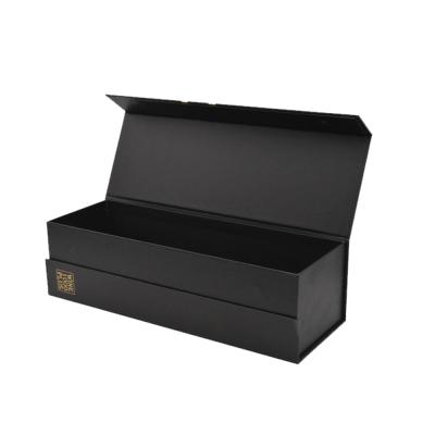 China Materials Wholesale Custom Company Logo Bottle Box Black Magnetic Recycled Luxury Closure Folding Wine Gift Box Packaging for sale