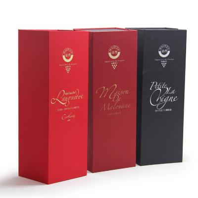 China Luxury Red Recycled Materials Custom Wine Bottle Plain Paper Cardboard Magnetic Wine Gift Box for sale