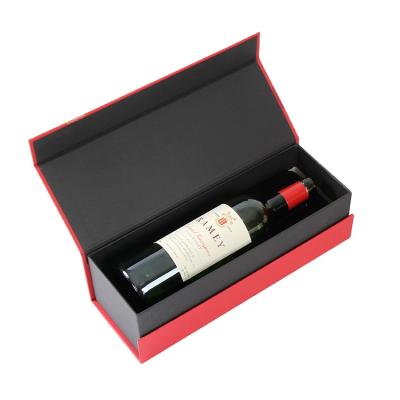 China Recycled Materials Custom Black Red Cardboard Magnetic Closure Wine Box Packaging With Black Eva Insert for sale