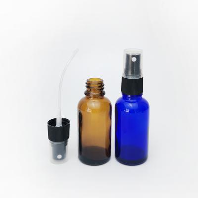 China Cosmetic Customized Blue Amber Essential Oil Green Glass Bottles Spray Eco Friendly In Stock for sale