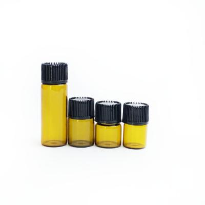 China Amber 1ml 2ml 3ml 5ml Sample Vial Essential Oil Cosmetic Black Glass Bottle Caps Small for sale