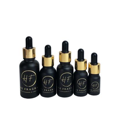 China Cosmetic Custom Logo Printing Black Matte Glass Dropper Bottle 30ml Round Essential Oil Glass Bottle With Dropper for sale