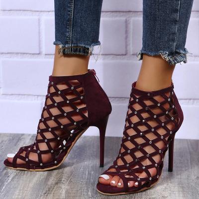 China Lightweight Sexy High Heels Women Ballroom Dancing Boots Soft Soles Cutouts Party Dance Shoes Open ToesZipper for sale