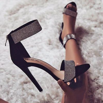 China Sparkle Apricot Black Lightweight Diamond Crystal High Heels Women Sandals Plus Size 35-43 for sale