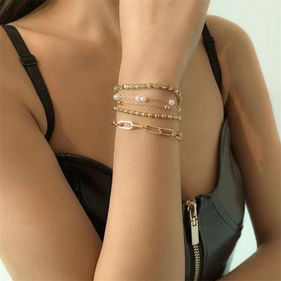 China Other Alloy Multilayer Rhinestone Inlaid Multilayer Chain Temperament Pearl Hand Decoration for sale