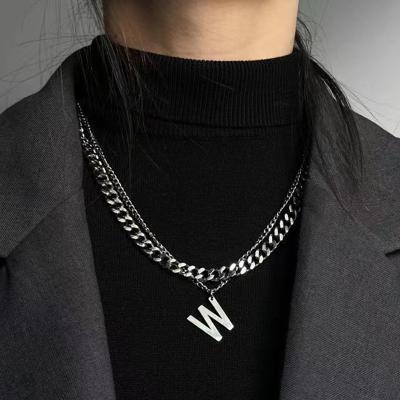 China The other CUBAN letter B W CHAIN ​​fashion titanium sweater chain autumn soft hop necklace female pendant English steel hip for sale