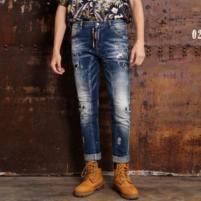 China High Street Jeans Blue Star Skinny Denim Men'S Breathable Rip Jeans for sale