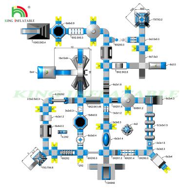 China Commerciële opblaasbare park glijbaan met raam zwembad opblaasbare land waterpark voor avontuurpark Te koop