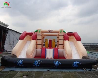 China Custom opblaasbare uitsmijter Combo kasteel Droog en nat Combo Dubbele baan opblaasbare waterslide met zwembad Te koop