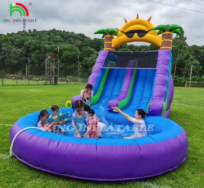 China Combo de toboganes de agua inflable de doble carril con obstáculo de piscina para escalar toboganes inflables de piscina en venta