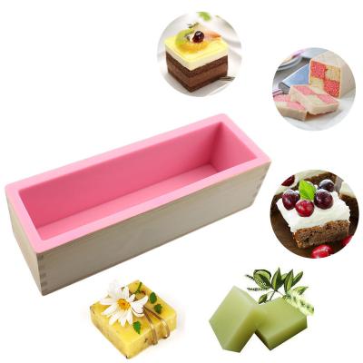 China Rectangular Flexible Pine Wood Soap Silicone Mold With Wooden Box DIY Tool For Soap Cake Making for sale