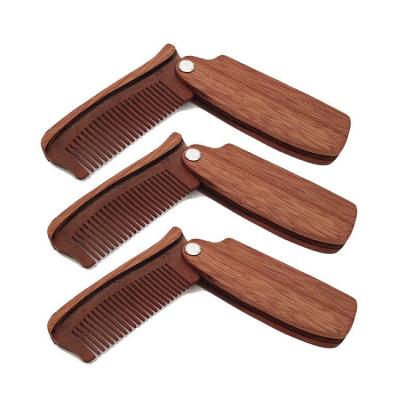 China Hair& beard comb design folding sandal wood new comb pocket hair and beard fold wooden comb for sale