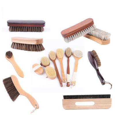 China High Quality Nature Horsehair Wooden Shoe Brush with Beech Wood Handle for Leather, Fabric and Suede Brush for sale