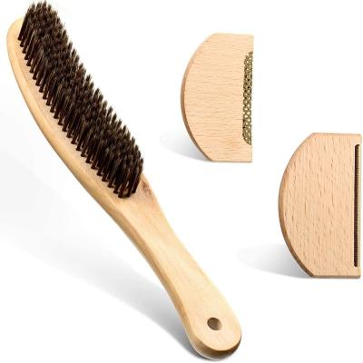 China Manual 3 Pieces Cashmere Wood Comb and Combination Comb Comb Fiber Sweater Cloth Sweater Razor Wood Comb Comb with Fiber Brush for sale