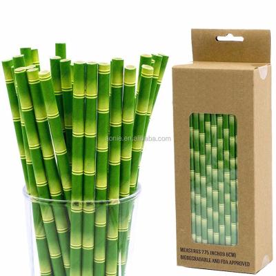 China Hot Sale Potable Biodegradable Paper Drinking Straws With Bamboo Print for sale