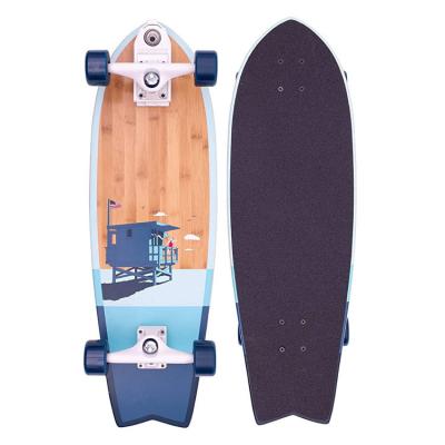 China Wholesale Durable 7 Ply High Quality Canadian Maple Full Blue Fish Shape Fast Speed ​​Surf Skateboards for sale