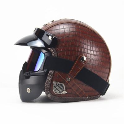 China Four Seasons Retro Compounds Leather Locomotive 3/4 Helmet Personality Harley Helmet for sale