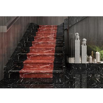 China Modern Red Marble Look 470X120mm Glazed Black Ceramic Floor Stair Step Riser Tile for sale