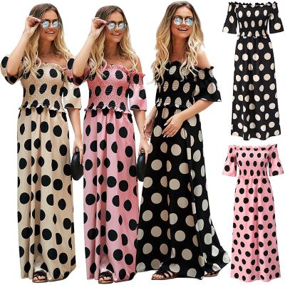 China 2021 summer dry cleaning polka dot long mullet line one-shoulder dresses plus size fashion dress women clothing for sale