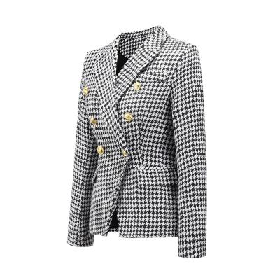 China Slim Fit Suit Jacket Coat Anti-Static Houndstooth Plaid Office Women Ladies Ladies Career Blazers Suits for sale