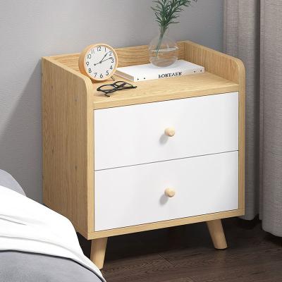 China Adjustable luxury leather bedside table square wood night stand (height) with double drawers nightstand for sale