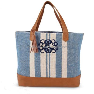 China Eco-Friendly PCP B00086 Tote Bags, Leather Trim Handles, Burlap Handbags for sale