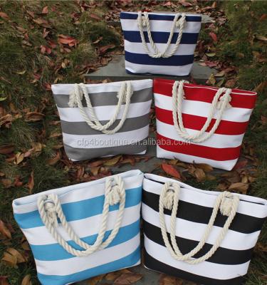 China B023 Eco - Friendly CFP Stored Stripe / Chevron Beach Rope Canvas Bag for sale