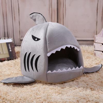 China Sustainable Cage Cave Held Little Indoor Folding Luxury Double Canopy Covered House Shark Nest Soft Elevated Pet Bed For Cat Dog for sale