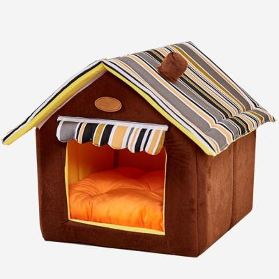 China High Quality Sustainable Cage Cave Held Little Indoor Folding Luxury Double Canopy Covered Soft Elevated Cat Dog Nest Bed Pet House for sale