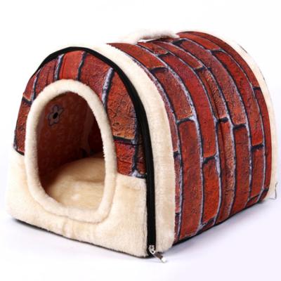 China Sustainable High Quality Luxury Cage Cave Held Little Indoor Double Canopy Covered Soft Elevated Collapsible Cat Dog Nest Bed Pet House for sale