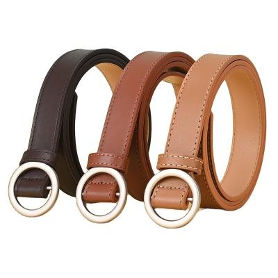 China High Quality Customized Women's Fashion Casual Ladies Simple Round Buckle Cowhide Belt for sale