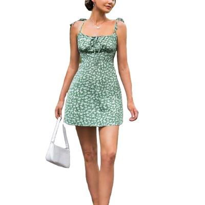 China Summer Anti-Static Fashion Floral Print Casual Sleeveless Bow Front Cami Dress for sale