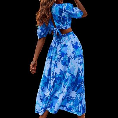 China Anti-Static Hot Sale Casual Floral Print Puff Sleeve Cut Out Dress Wrap Dress for sale