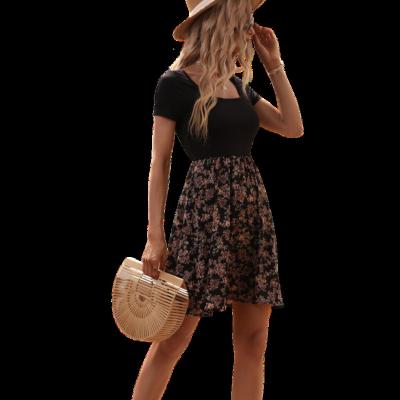 China Anti-Static Hot Sale Lady Floral Print Scoop Neck Sleeveless Knee-Length Casual Women Dress for sale