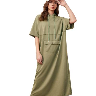 China 2022 new Anti-wrinkle drop shoulder flapper drawstring pocket casual pullover hoodie dress loose fitted oversized for sale