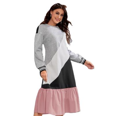 China custom Anti-wrinkle drop shoulder colorblock shirt hoodies women 2022 plus size loose fashion pullover dress for sale