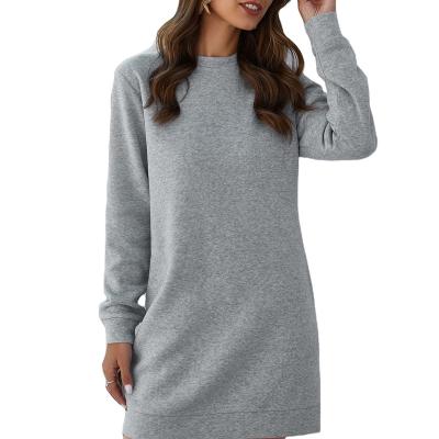 China Anti-wrinkle Heather knit fashionable long sleeve sweatshirt mini pull over loose women casual short dress with hoody for sale