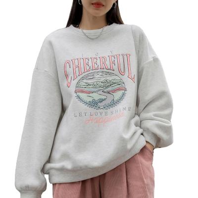 China wholesale custom Anti-wrinkle manufacturer sale logo ribbed cotton crewneck sweatshirt women for sale