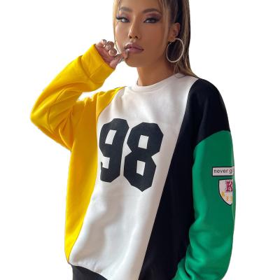 China Wholesale Ball Graphic Drop Shoulder Colorblock Anti-Wrinkle Slogan Cotton Women Thick Sweatshirt for sale