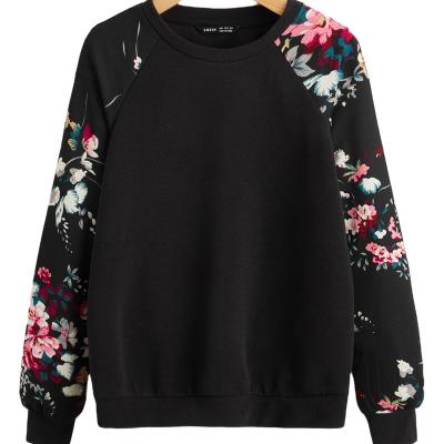 China New Style Anti-Wrinkle Raglan Sleeve Pullover Simple Floral Soft Cotton Women's Heavy Sweatshirts for sale