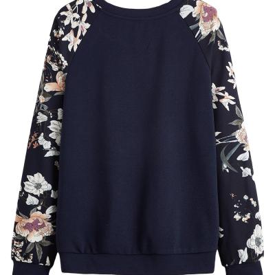 China 2022 High Quality Floral Women's Floral Women's Raglan Sleeve Cotton Crewneck Simple Sweatshirt Oversize Pullover for sale