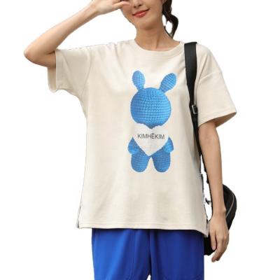 China Anti-Wrinkle Plus Size Casual Rabbit Crew Neck Shoulder Drop Waist Oversized Pullover T-Shirts Plus Size Women's T-shirts for sale