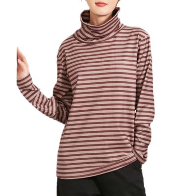 China Custom Casual Hot Sale High Quality Anti-Wrinkle Turtle Neck Fleece Knitted High Collar Long Sleeve T-Shirts For Women for sale